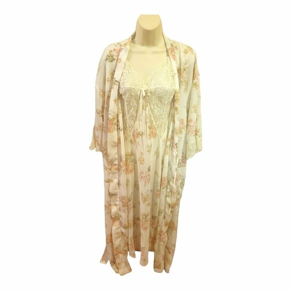 VICTORIAS Secret XS Night Gown & Robe Set Vintage Victorian Floral Very Sexy - Picture 1 of 5